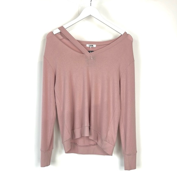 LNA Fallon Crystal Rose Cutout V-Neck Sweater - Picture 2 of 10